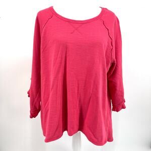 Soft Surroundings Pink 100%‎ Cotton 3/4 Ruffle Sleeve Top 1x asymmetric hem